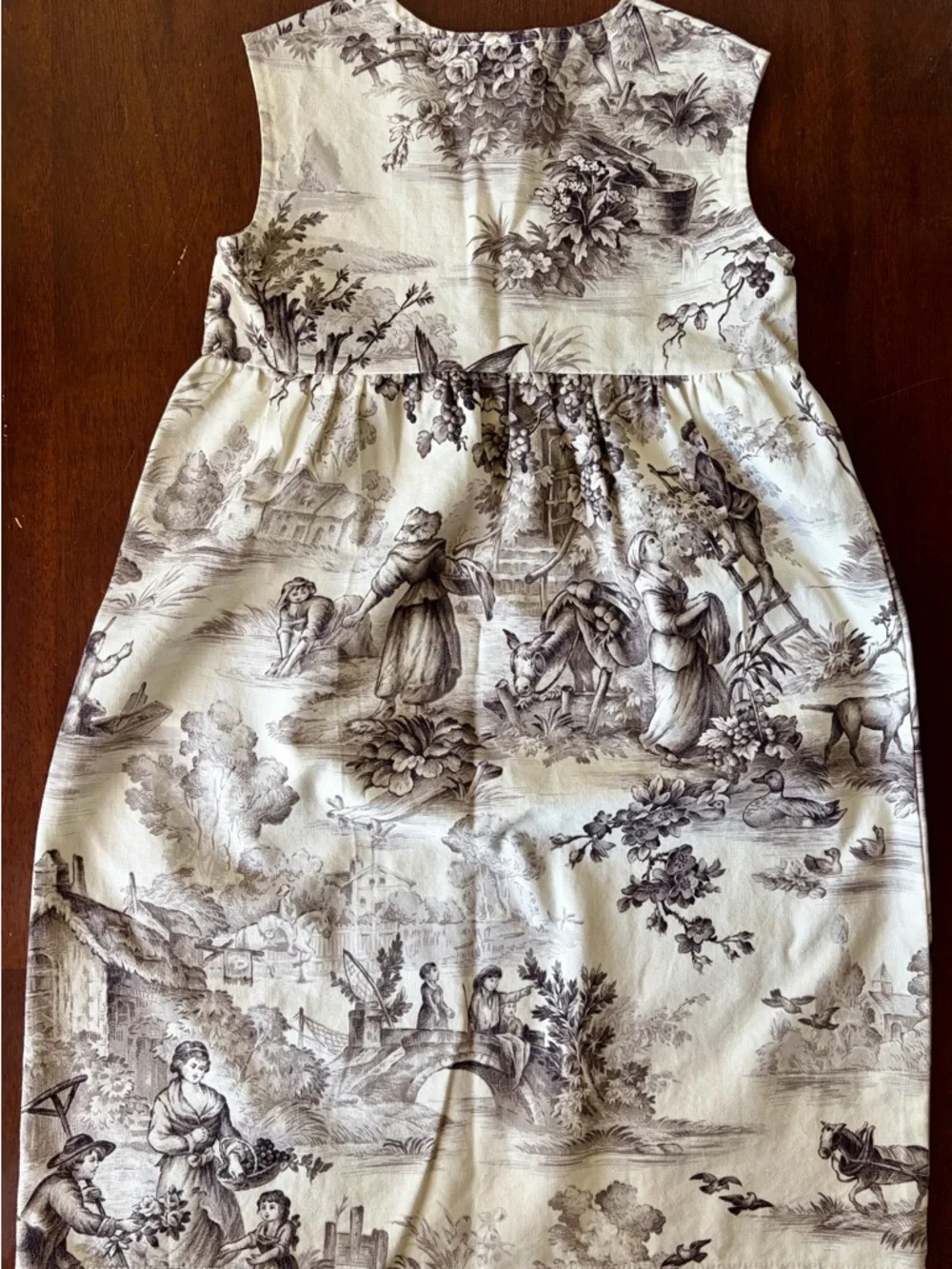 Classic Toile Print Sleeveless Kids Dress - Cream & Brown